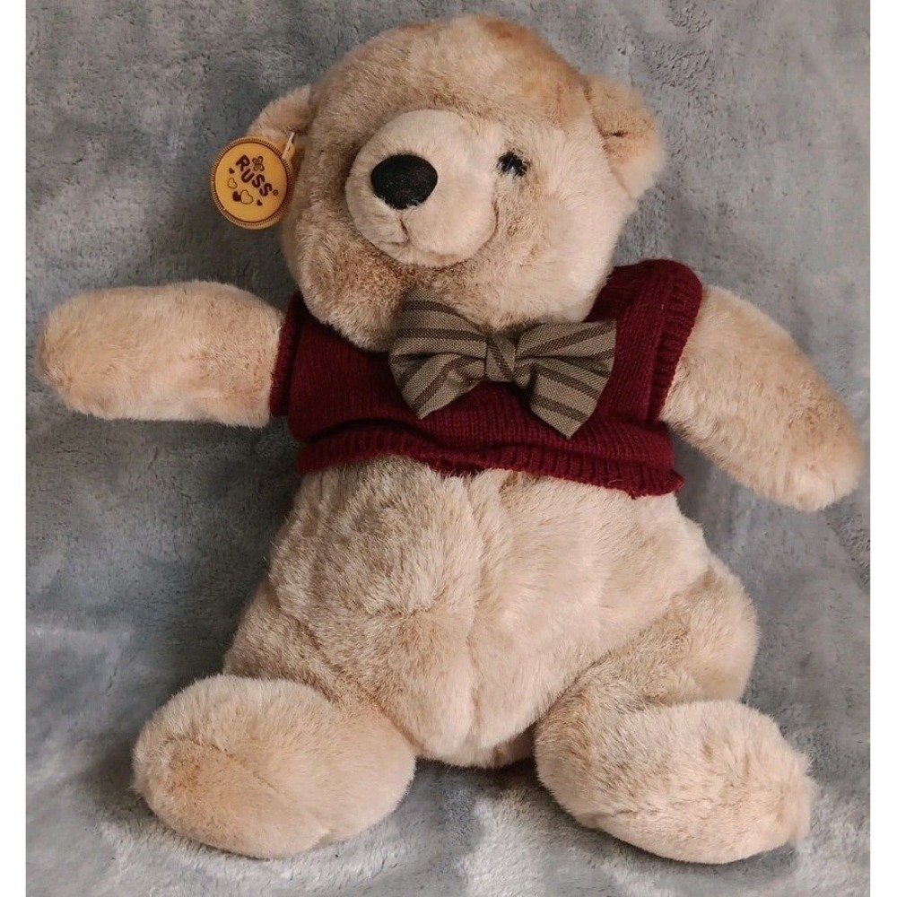 Vintage Russ Berrie & Co. Cambridge Bear Plush Tan 80s Caress Soft Pets Korea